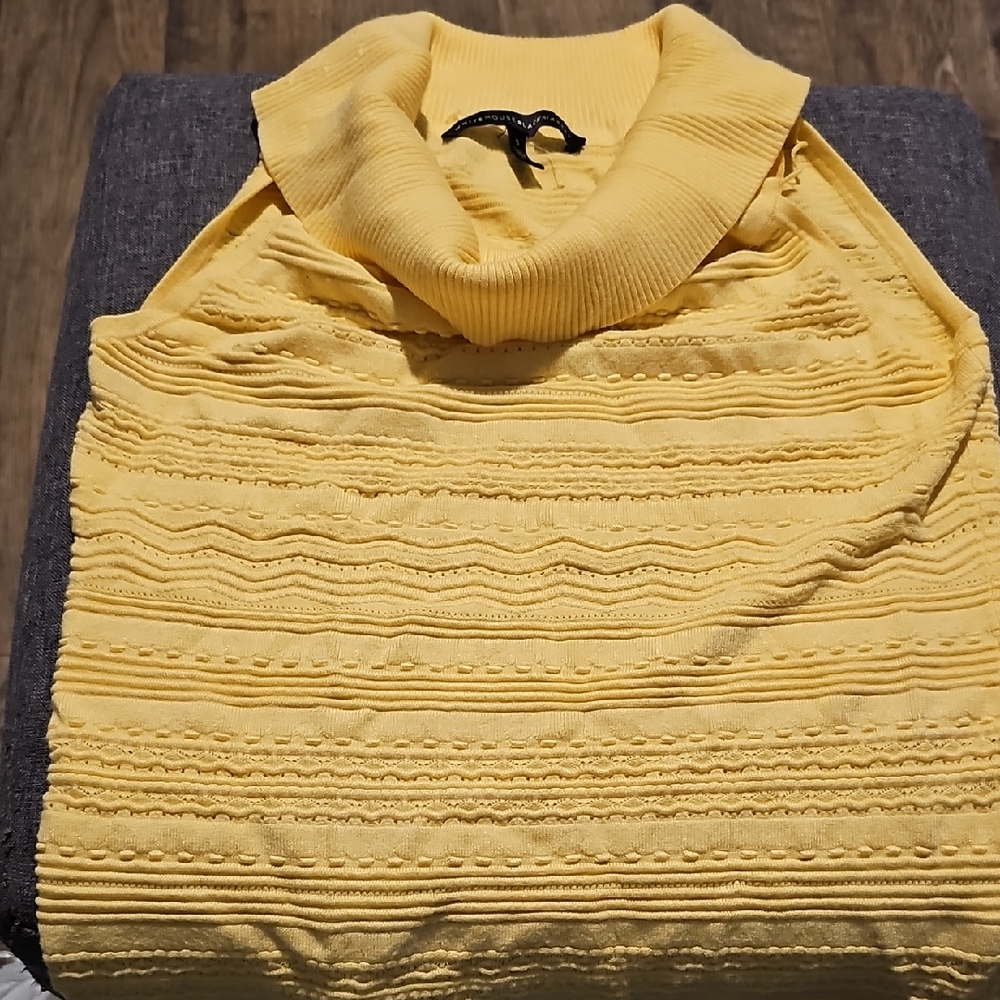 White House Black Market Ribbed Yellow Sweater  Sleeveless Turtleneck Small Top